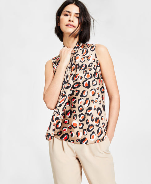 Bar III Leopard-Print Sleeveless Bow Top